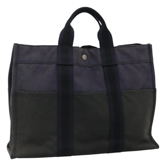 HERMES Fourre Tout MM Hand Bag Canvas Navy Silver - Picture 1 of 16